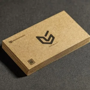 Un mazo de Tarjetas de visita en papel kraft con un logo color negro